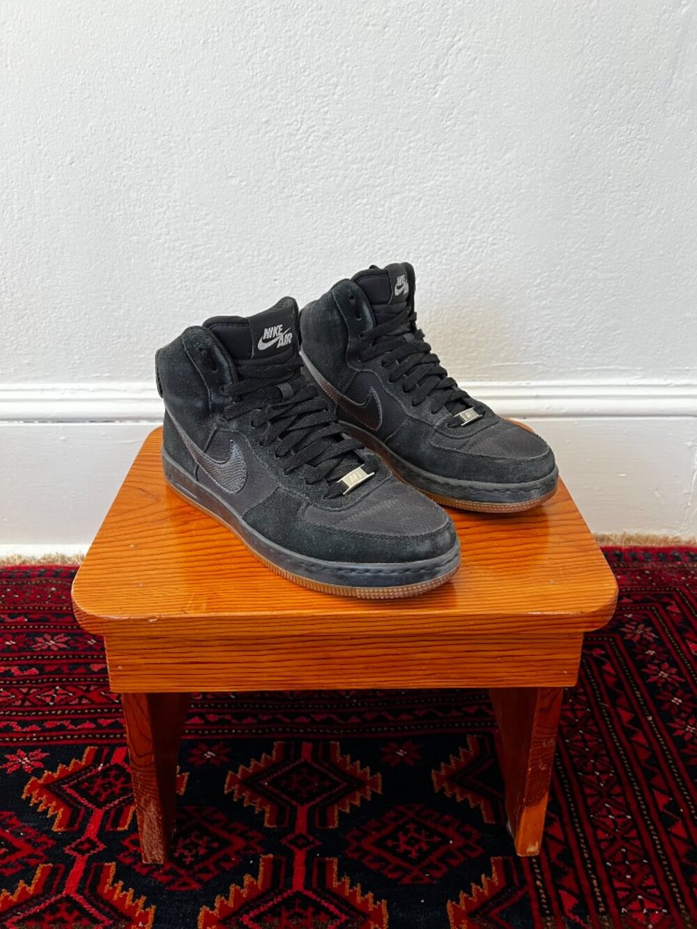 Nike Air Force 1 High Black Suede Sneakers Gum Sole